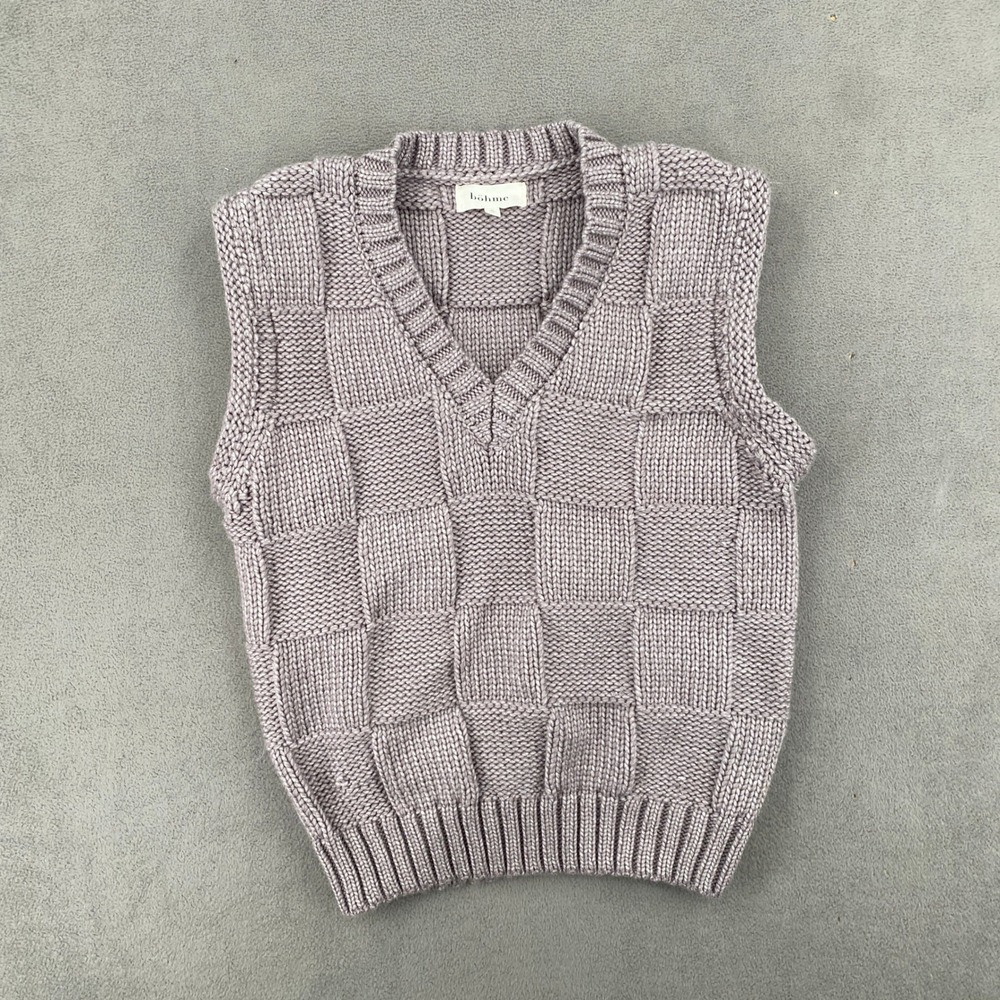 Bohme Mauve Lavender Checkerboard Basketweave Knit V-Neck Sweater Vest Small